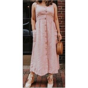 Rachel Zoe 100% Linen Dress Womens Blush Button Sleeveless pink Madi pockets 8.